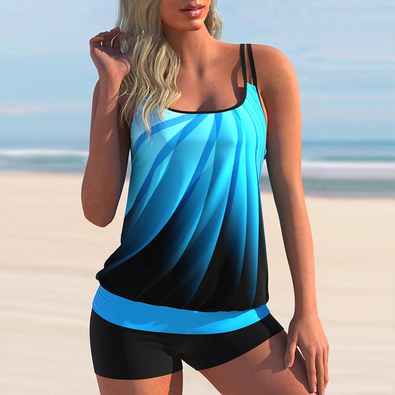 

Комплекты танкини размера плюс, женские купальники-монокини, купальный костюм, бикини, пляжная одежда с принтом, сексуальная майка из двух частей, бикини 4XL синий