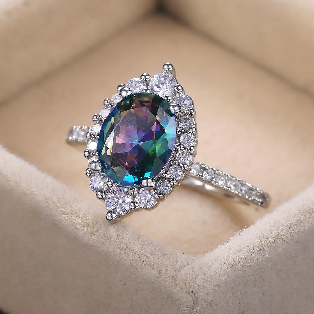 New Marquise Shape Oval Colorful Zircon Women Ring Gorgeous Wedding Anniversary Birthday Gift for Wife/Mother/Grandmother