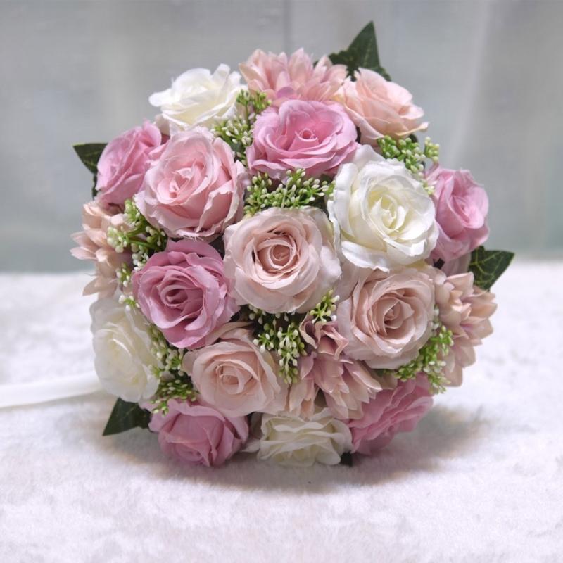 Realistic Multicolor Rose Bouquet Romantics Bridesmaids Flower Arrangement for Wedding Ceremony