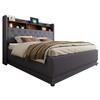 LED Upholstered Bed 180 x 200 cm, Upholstered Storage Bed with USB Charging Port and Hydraulic Storage, Skin-friendly Linen Fabric, Grey