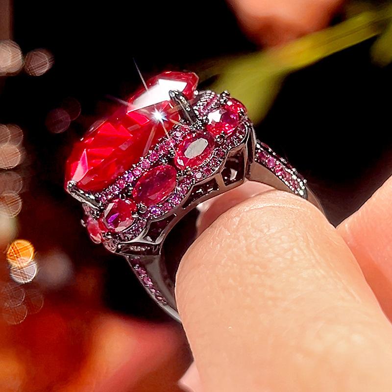 Jewelry Copper Bottom Gold-Plated Simulation Dry Rose Light Luxury Inlaid Ancient Ring Stone 18 * 20