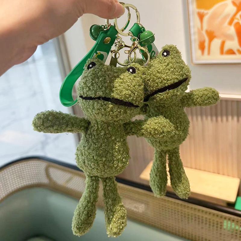 Green Plush Lonely Frog Cartoon Keychain - Cute Frog Bag Charm for Couples