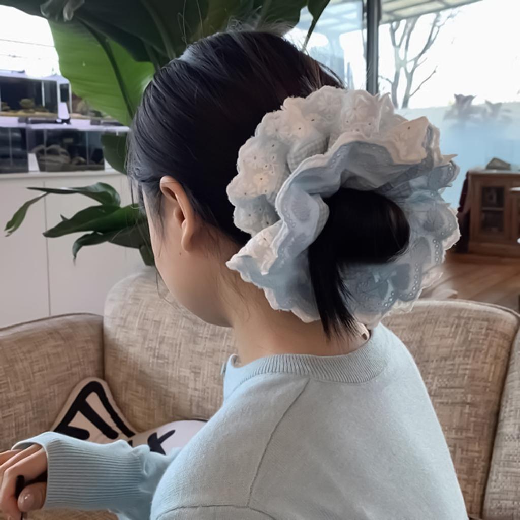 Süßes Spitzenstirnband für Mädchen Hellblau Zarte plissierte Spitze Haarreif Pferdeschwanz Maruko Haarring Dickdarm Haarring