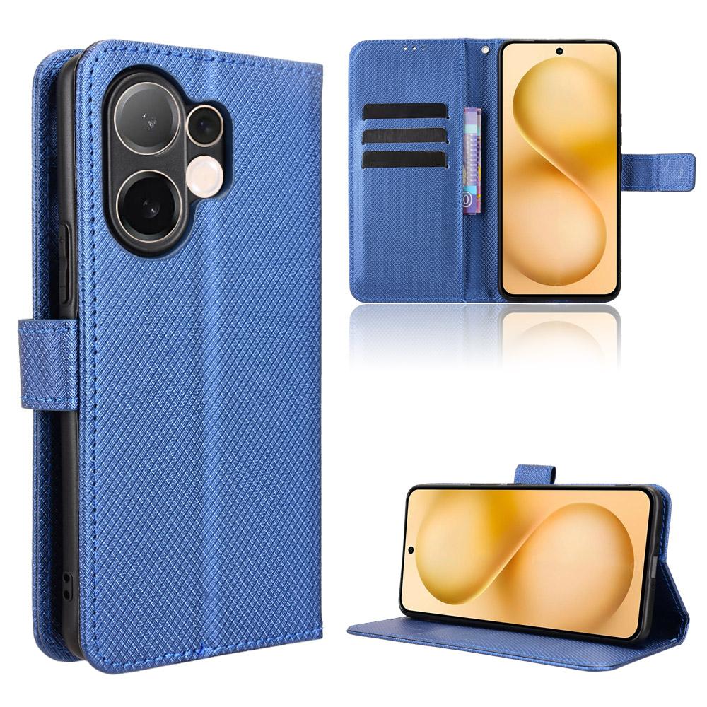 For Vivo V60 5G Leather Wallet Case with Strap Diamond Texture Phone Cover