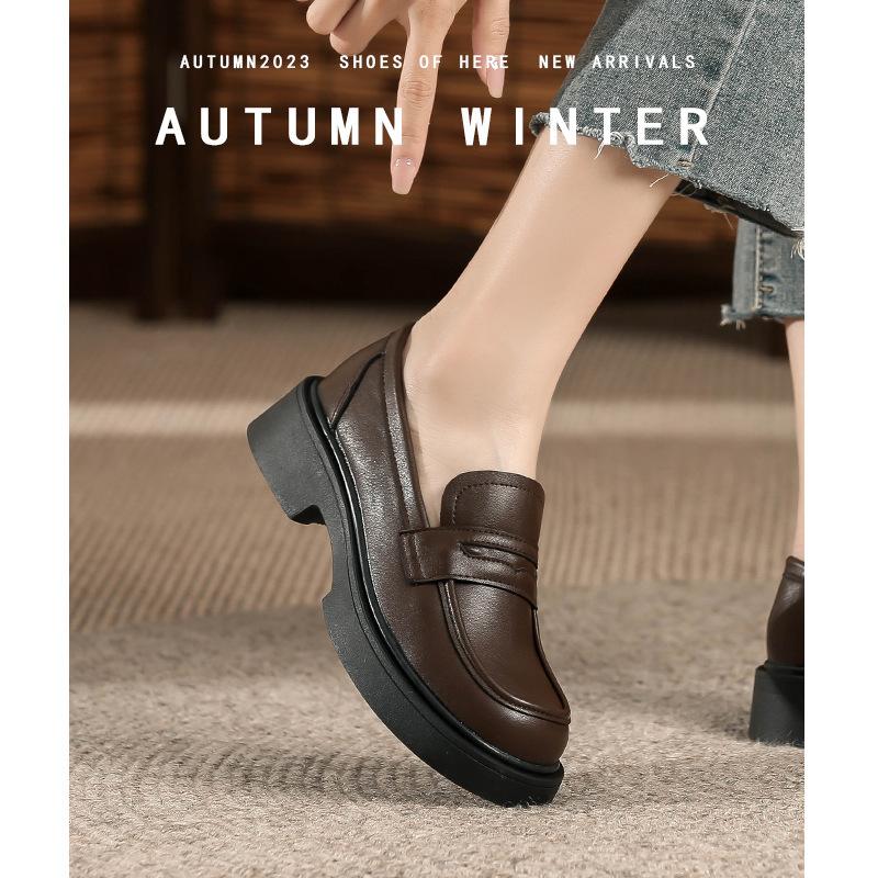 Yuexinwang Genuine Leather Flat for Huizhou Women's Shoes Spring New Small Leather Shoes Versatile Su Yinyin Same Platform Loafers