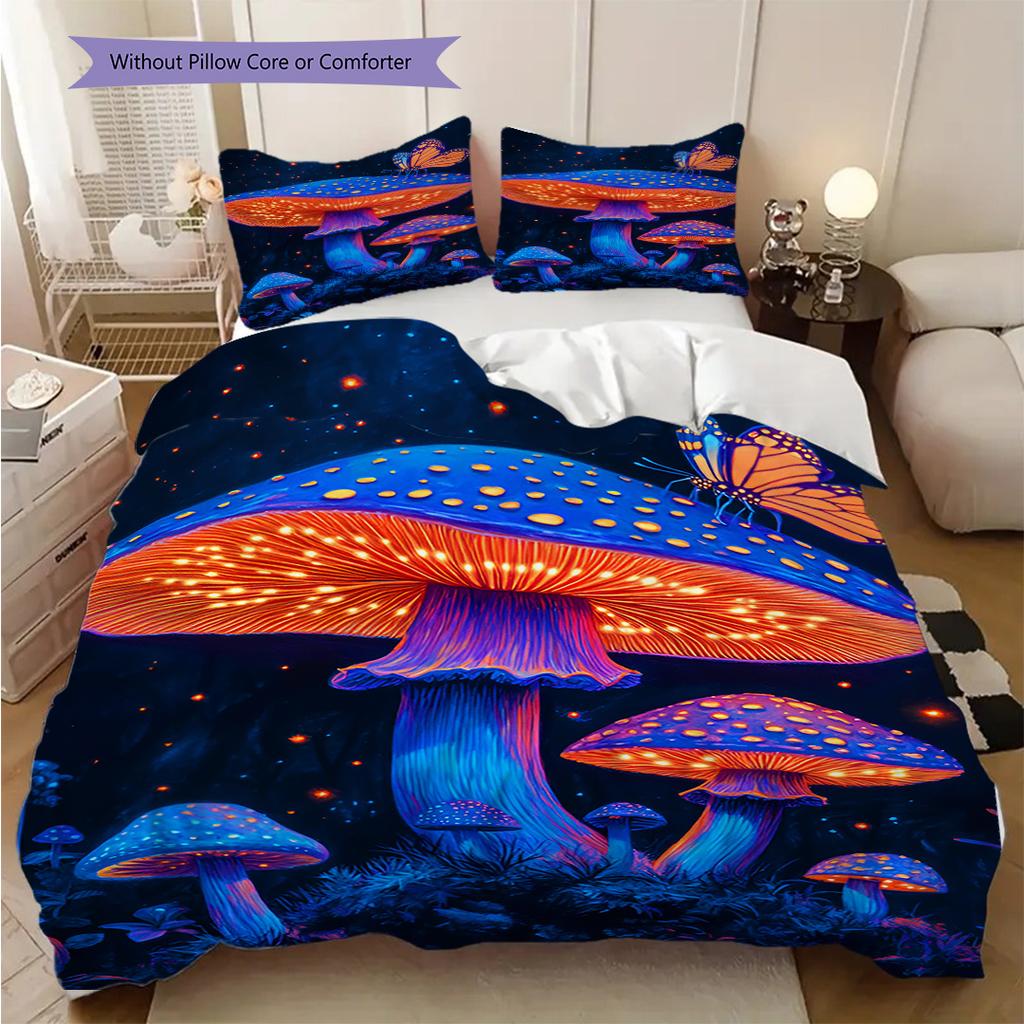 Mushroom Pattern Bedding Quilt Set Quilt Cover Pillowcase Home Decoration Birthday Gift (1 * duvet cover + 2 * pillowcase, without core)