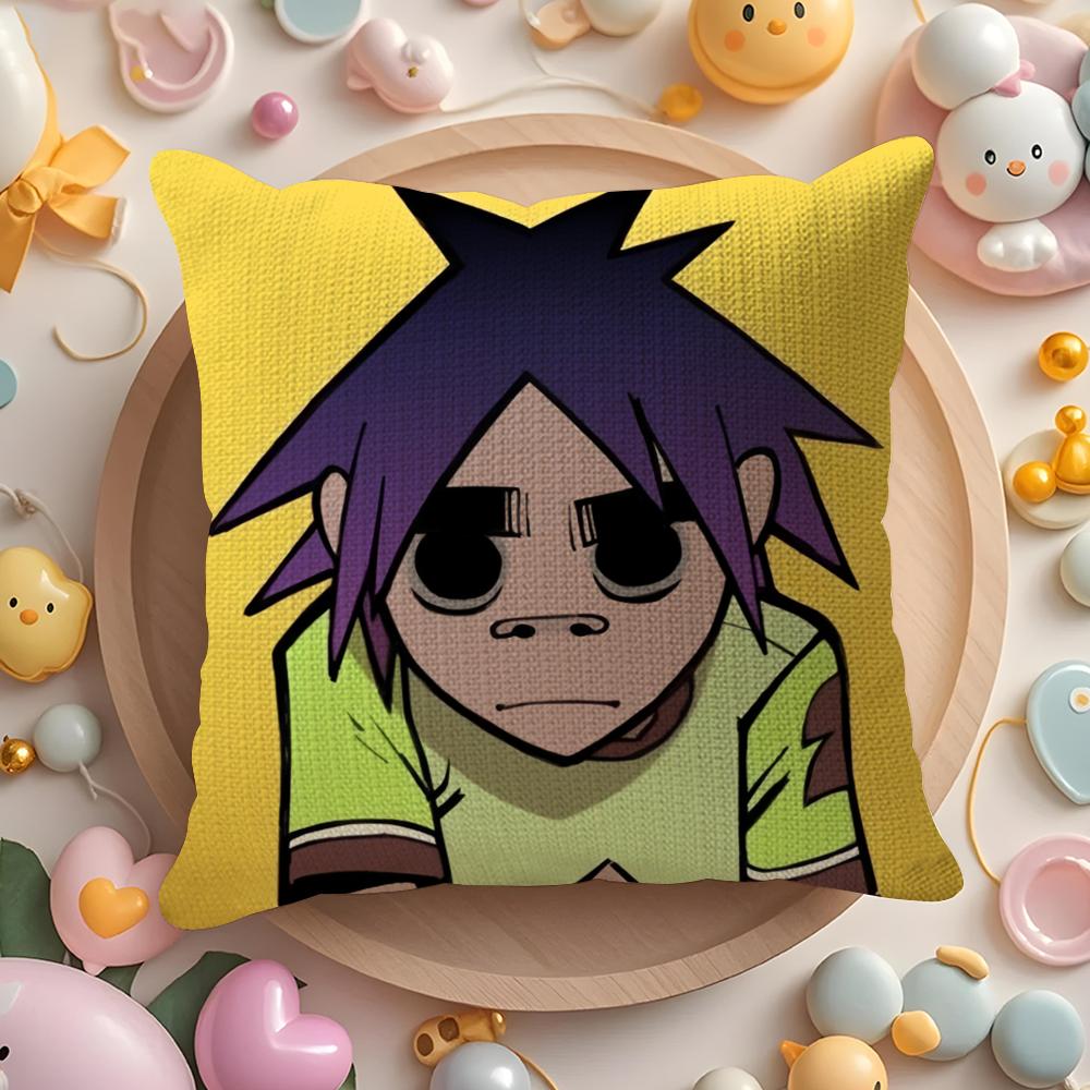 G-Gorillazs Hip Hop Anime Cushion Cover Natural Linen Organic Fabric Double-Sided Printing Sofa Home Decor Gift Pillow Cover