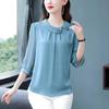 Women's Spring and Autumn Plus Size Thin Section Round Neck Seven Quarter Sleeve Solid Colour Casual Loose Breathable Comfortable Shirt