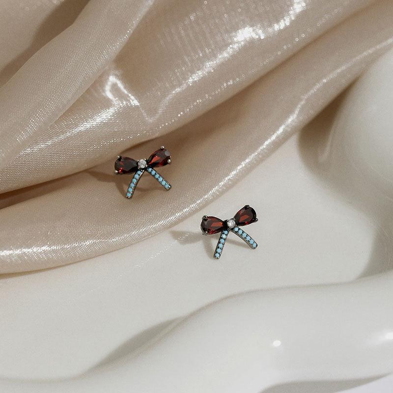 Schleifen-Ohrstecker Französische Retro-Ohrringe Neujahrs-Dark-Style Schwarzgoldene Ohrringe