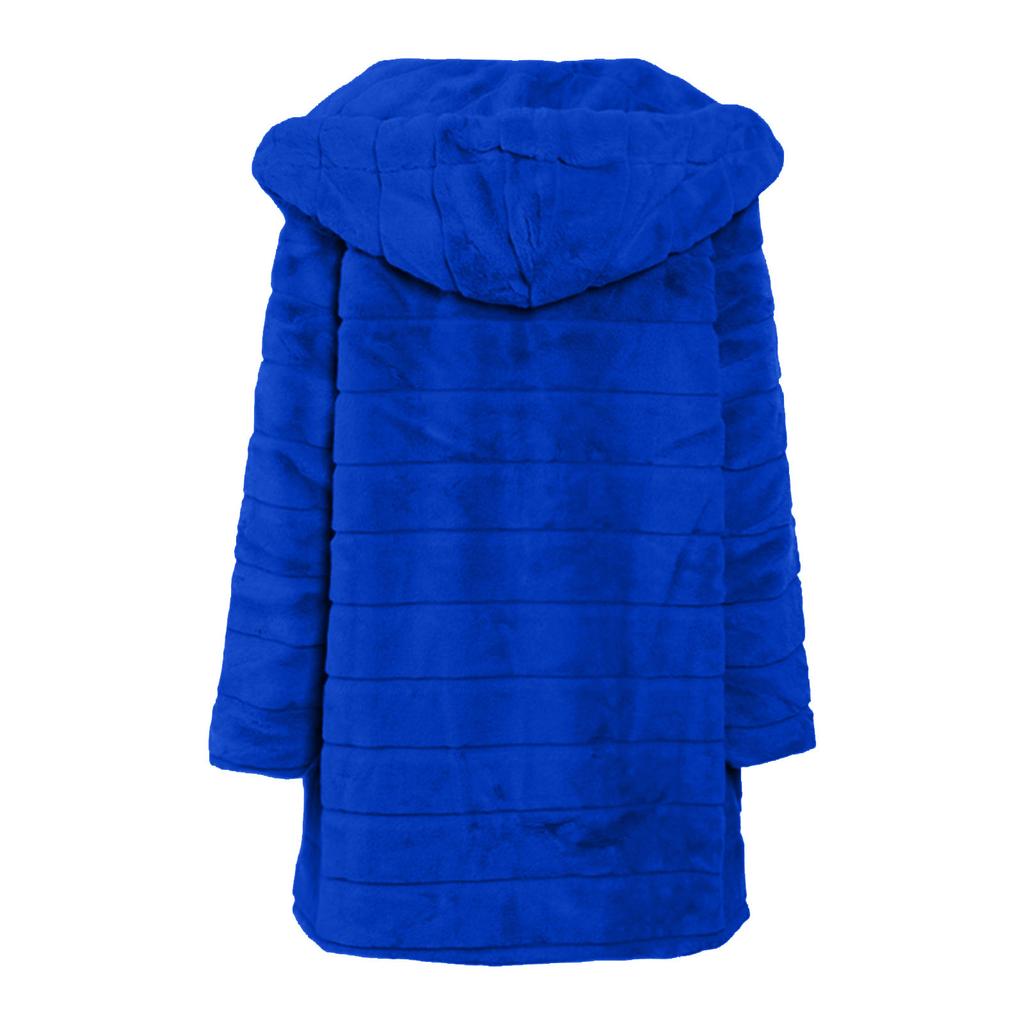 Women's Fashion Long Sleeve Plush Waistcoat Faux-Fur Hoodie Top Coat Outwear