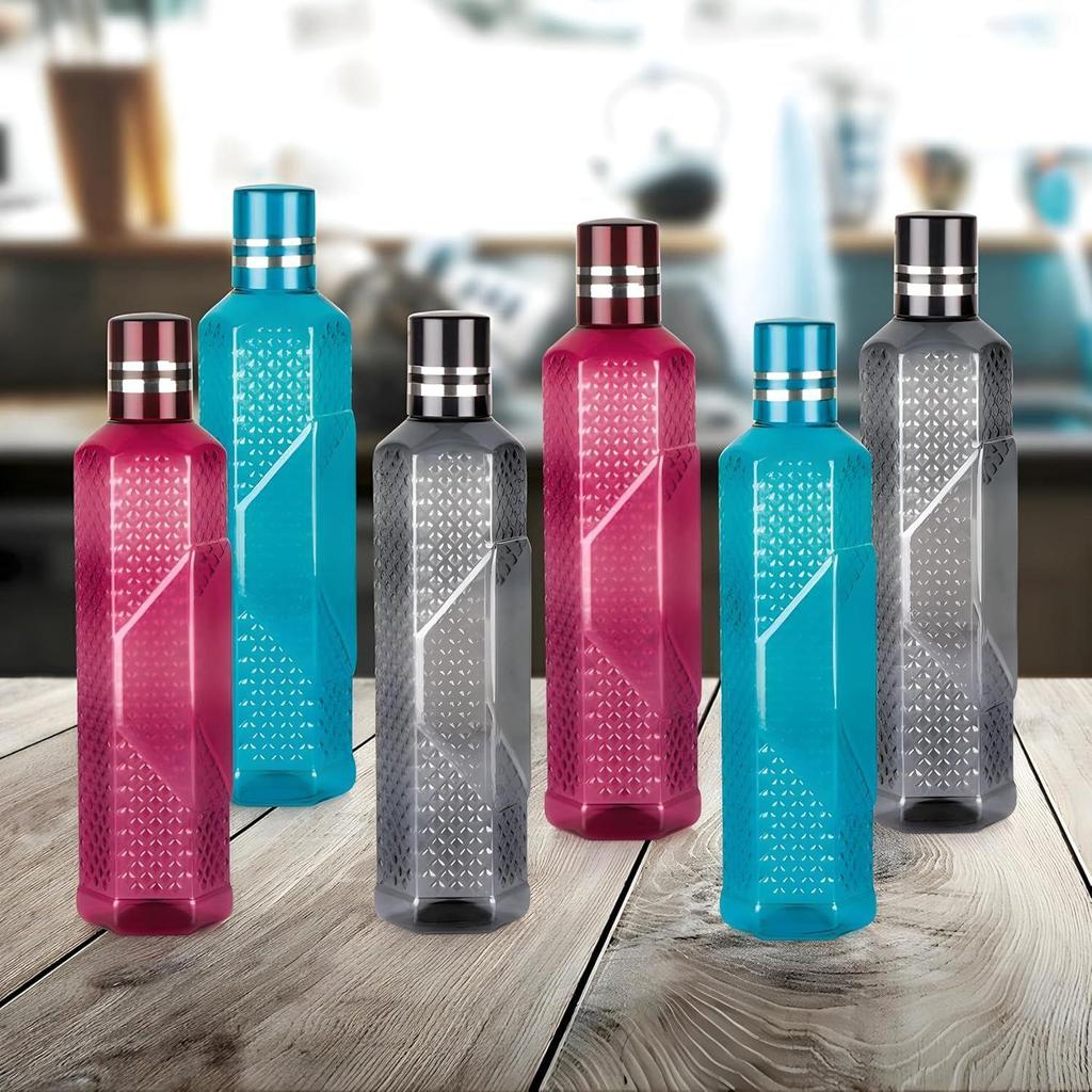 Bouteille d'eau en plastique incassable I Étanche I Sans BPA de qualité alimentaire Bouteille d'eau pour réfrigérateur I Idéale pour la salle de sport, 1 litre chacune, Lot de 6, Assorti
