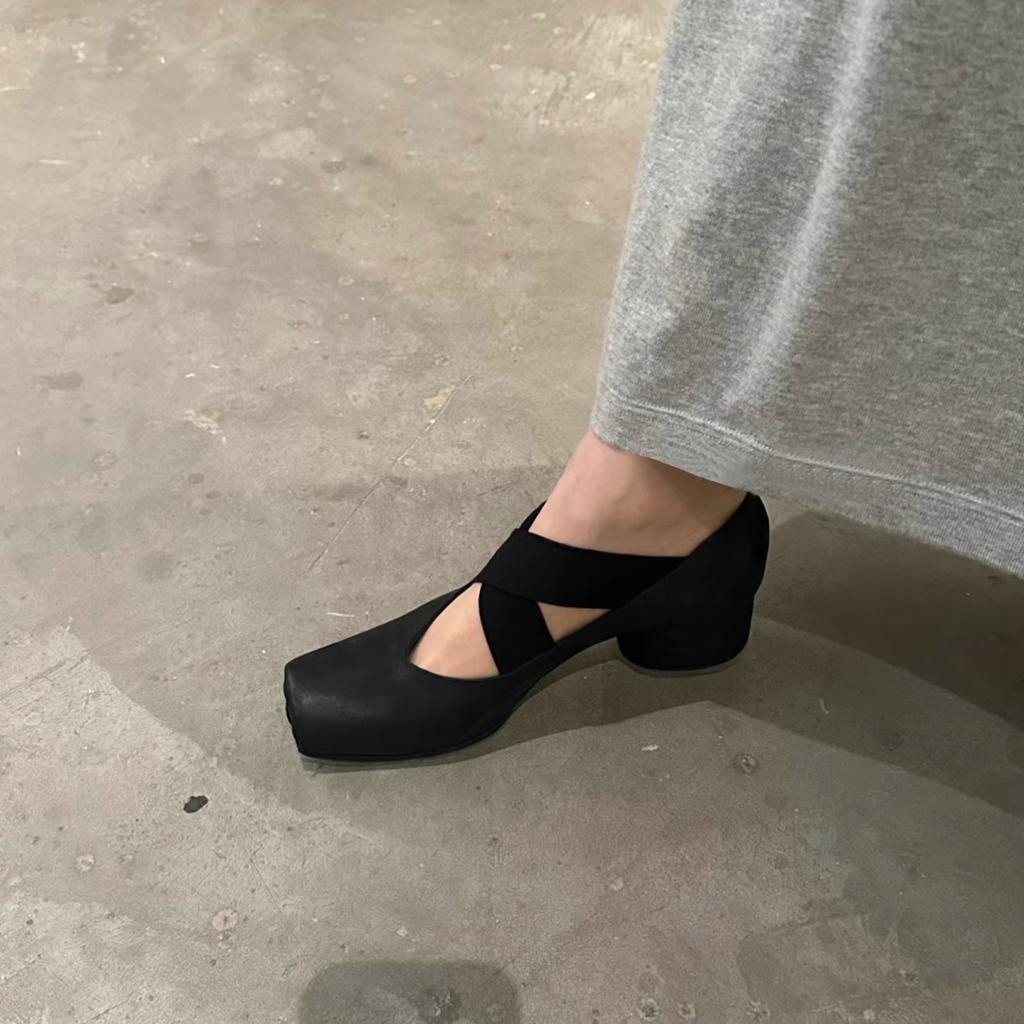 Fashion Brief Pumps Genuine Leather Heels Shoes Women Sandals Ladies Mary Jane Square Toe Sweet Retro African Block African Party Beige