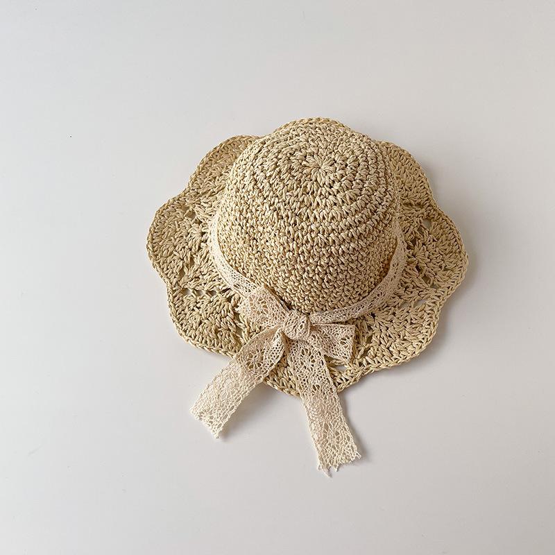 Kids Summer Hats Girls Sun Hat Sunshade Lace Straw Baby Girl Cap Girls Baby Sunscreen Beach Hat Outdoor 47-52cm
