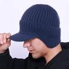 Men Winter Knitted Peaked Hat with Earmuffs Windproof Warm Earflap Hat Outdoor Cycling Baseball Hat Knitted Newsboy Hat with Visor