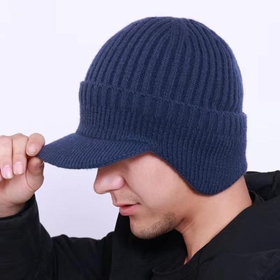 Men Winter Knitted Peaked Hat with Earmuffs Windproof Warm Earflap Hat Outdoor Cycling Baseball Hat Knitted Newsboy Hat with Visor