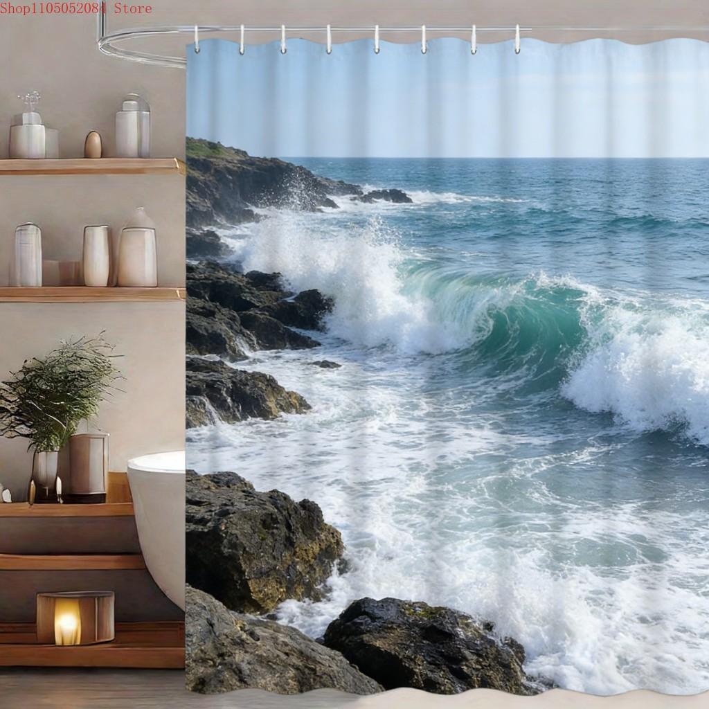 Lush Tropical Rainforest Stream with Giant Monstera Leaves Waterproof Shower Curtain for Bathroom Decor