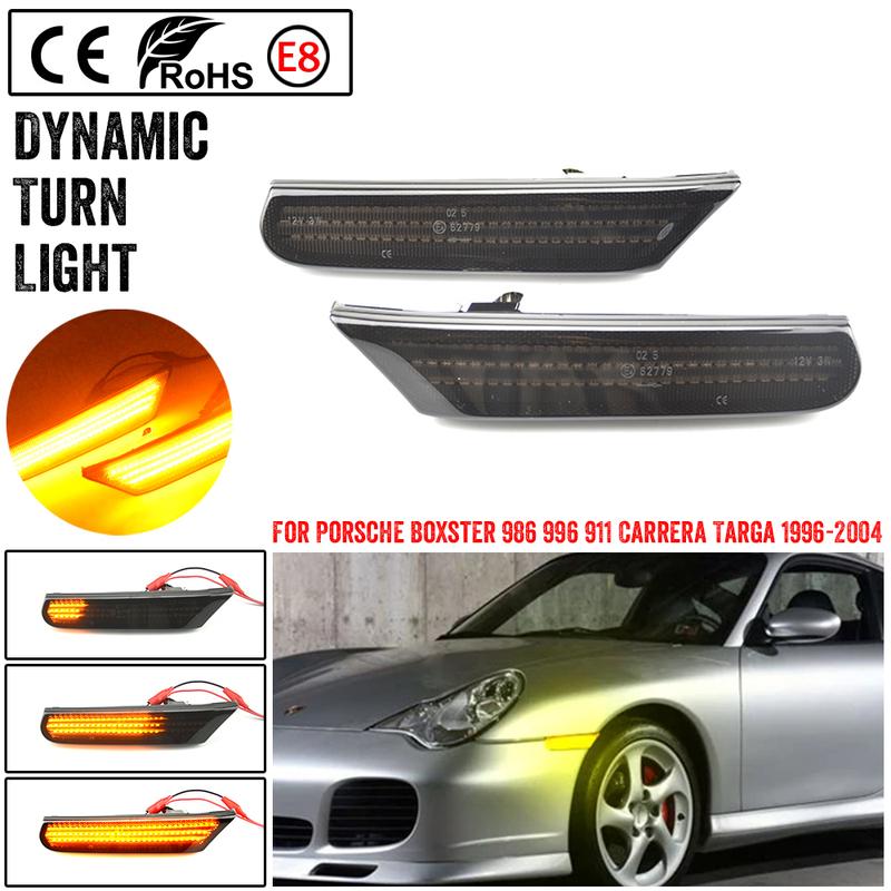 2 Stück LED Auto Seitenmarkierungsleuchte Sequenzieller Blinker Carrera GT2 GT3 Dynamisch Bernstein Für Porsche 911 Boxster Typ 996 986