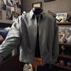 American Retro Gray Padded Shoulder Men's Boxy Baseball Jacket - Autumn Executive Style