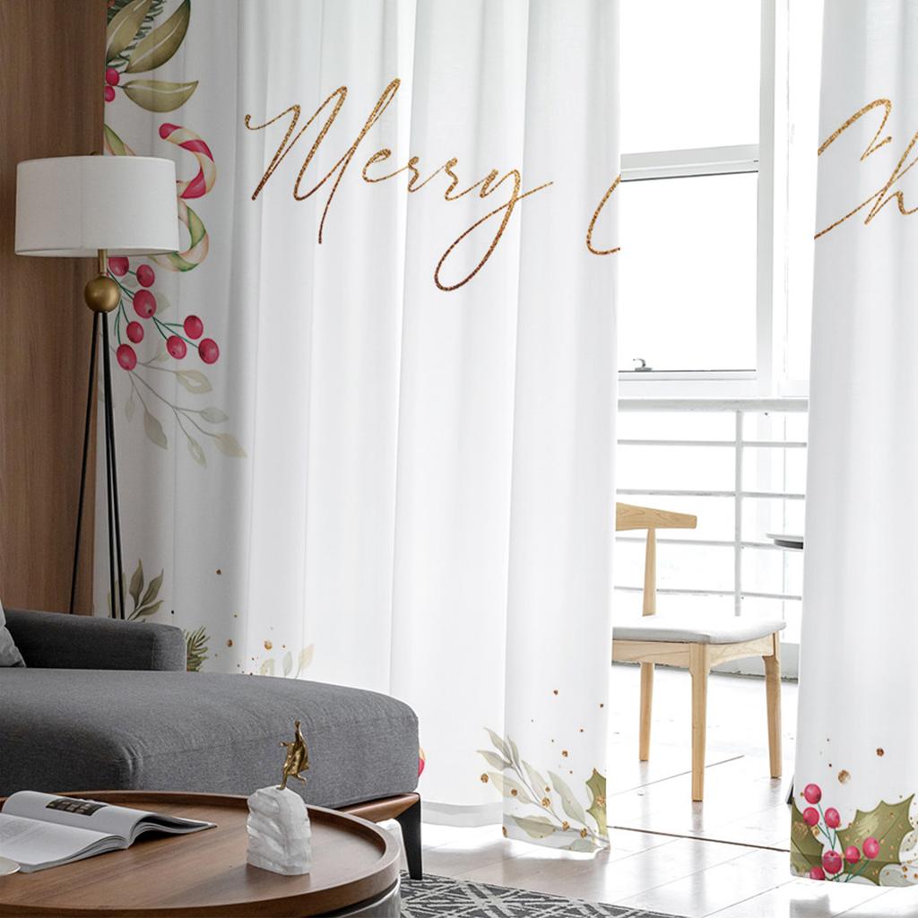 Christmas Leaf Berry Ball Flower Tulle Curtains Kitchen Door Curtain Chiffon Sheer Voile Christmas Curtains For Living Room