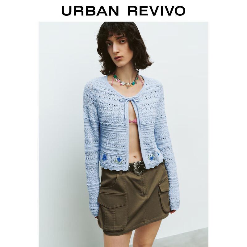 

UR 2025 Весенний вязаный кардиган с цветочной вышивкой и поясом S