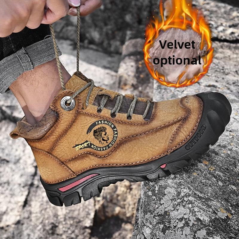 Podzimní/zimní kožené botyPánské turistické boty Vysoké kožené plyšové outdoorové bavlněné boty Velká velikost 39-46