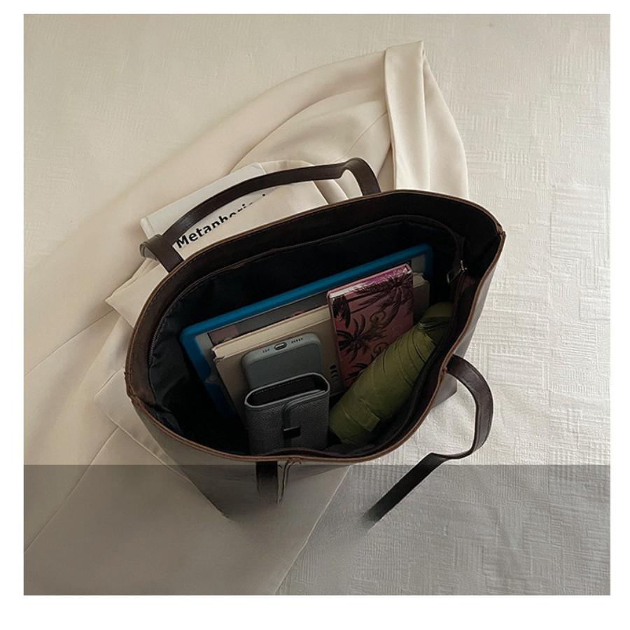 Large Capacity Faux Leather Tote Bag for Women Minimalist Casual Commute Shoulder Handbag