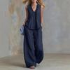 Casual Sleeveless Vneck Pants Set For Women With Polyester Splicing Style For Summer