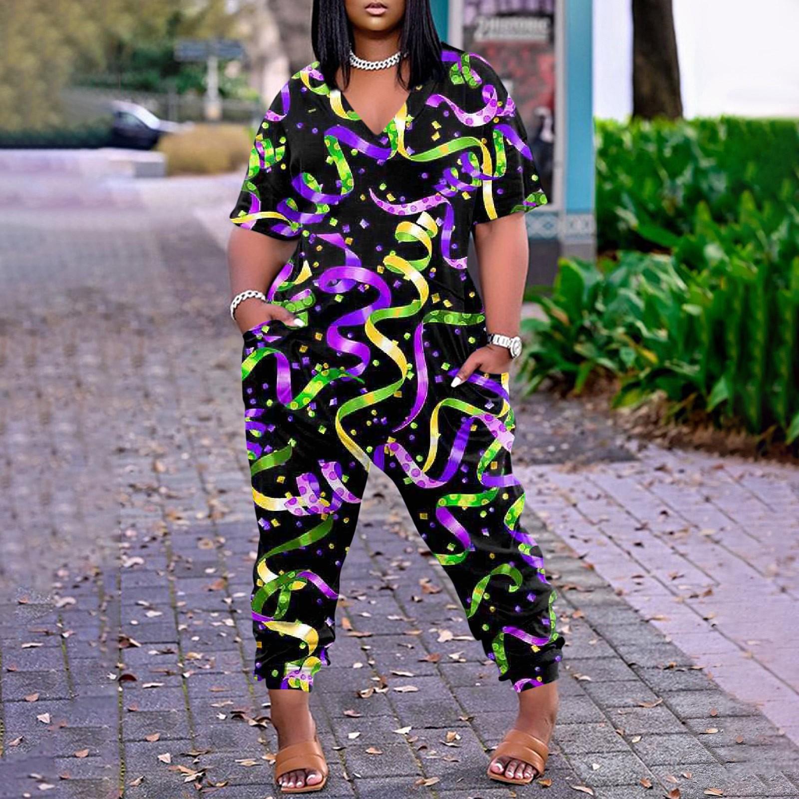 

Женский комбинезон с короткими рукавами, повседневный свободный крой, мешковатые комбинезоны, удобные комбинезоны с V-образным вырезом, комбинезон с карманами L