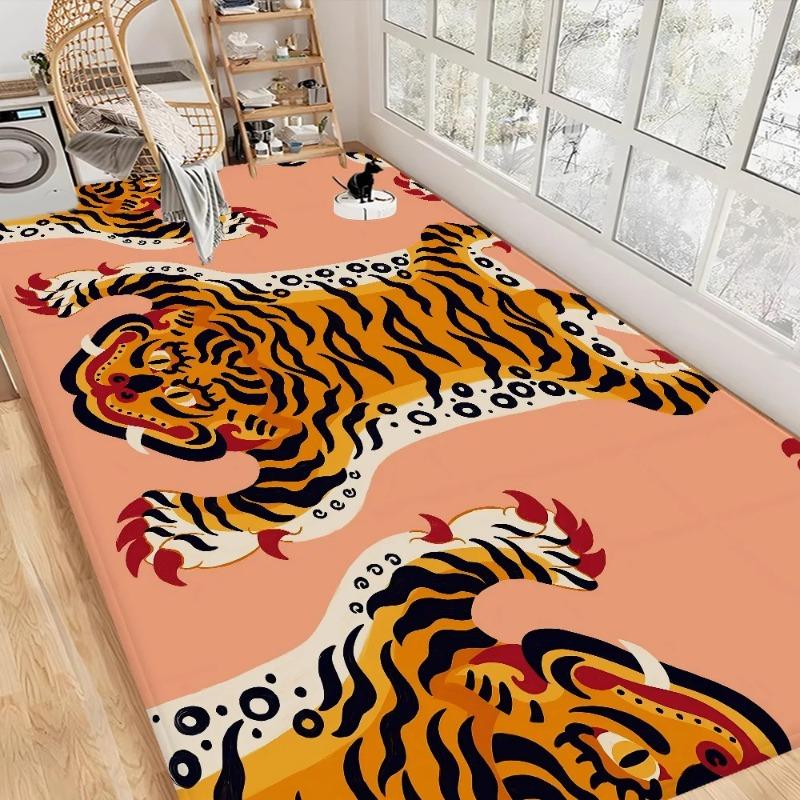 Niedliche Cartoon Tiger Druck Fußmatte - Nordischer Stil Heimtürmatte für Badezimmer Toilette Schlafzimmer Hoteldekor mit verspieltem Design