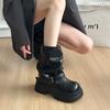 Small inner height increase Martin boots women's pleated stacking boots retro thick heel western cow black versatile soft sole