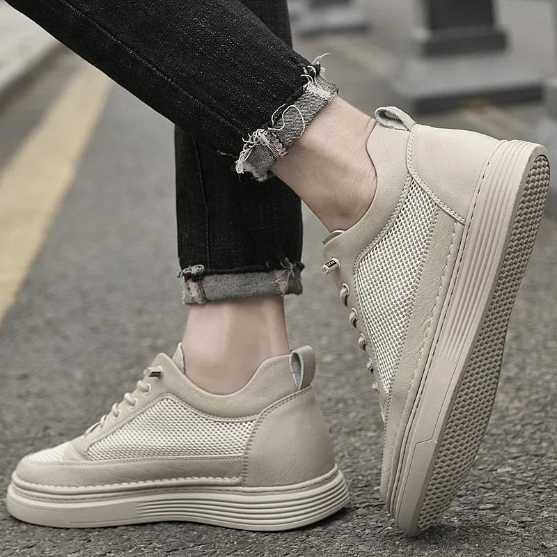 Neue sommer 6 cm männer aufzug schuhe lässige männer turnschuhe kuh leder mesh lift freizeit designer schuhe höhe erhöhen größere schuhe