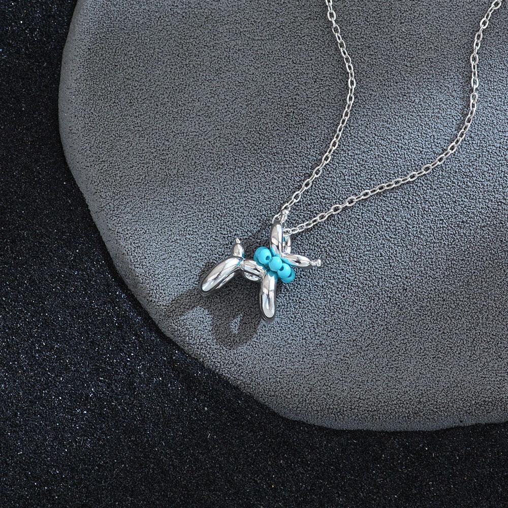 Turquoise Balloon Puppy Necklace Female Niche Light Luxury High Sense Dopamine Cute Collarbone Chain