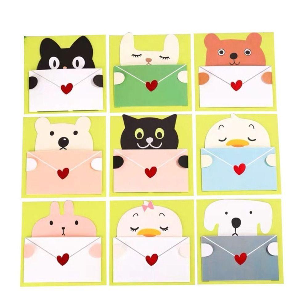 6PCS Bear Rabbit Blessing Thank Envelope Ins Cartoon Greeting Card Valentine's Day Gifts