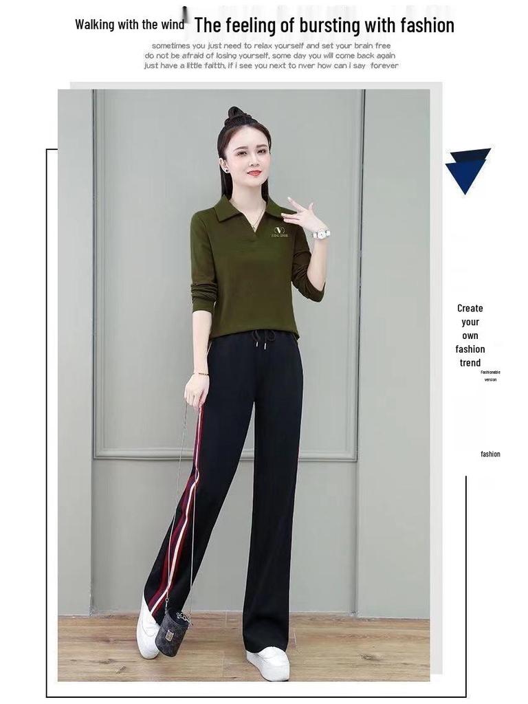 Cross-Border Women's Plus Size Long-Sleeve Polo T-Shirt – Spring, Autumn, and Winter Fashion for Middle-Aged.