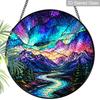 1pc 2D Flat Landscape Stained Glass Suncatcher, 6.3/7.87 Inch Starry Night Mountain Stained Glass Suncatcher, Home Decor, Garden Windocw Decor
