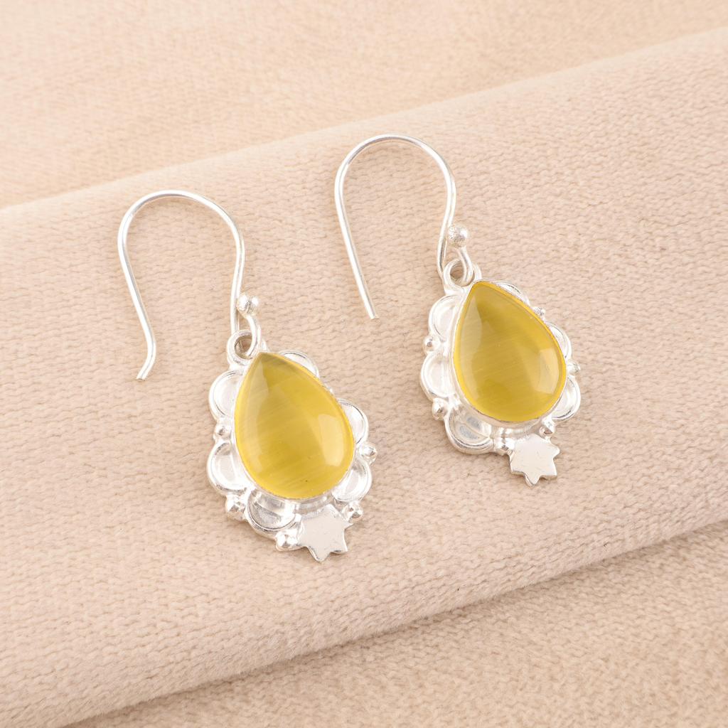 Gelbes Katzenauge 925 Sterlingsilber Anhänger, Handgefertigter Wunderschöner Silberschmuck, Schöner Katzenaugen-Edelsteinschmuck zum Verschenken