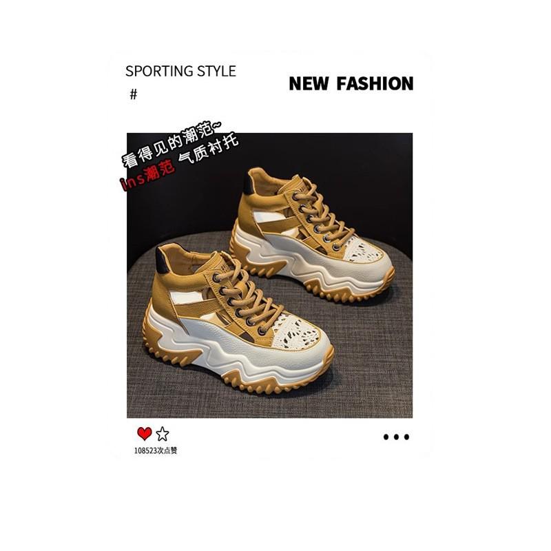 New Lace-up Thick-soled Heightening Dad Shoes for Women 2025 Summer Versatile Fashion Contrasting Colors Hollow Breathable Sports Shoes for Women