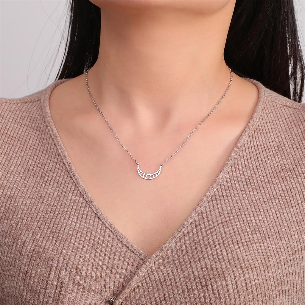  Moon Phase Pendant Necklace for Women Stainless Steel Gold Silver Color Charm Witch Crescent Moon Amulet Jewelry Gift