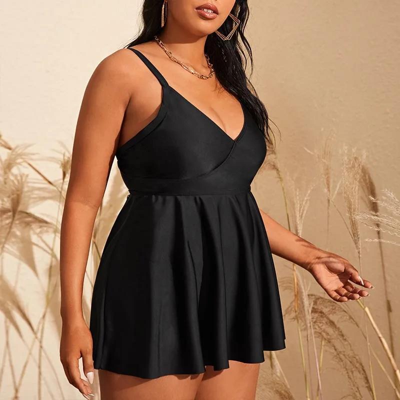 Plus Size Swimsuit Women Tankini Black Big Large Chubby Summer Swimdress Bikini Beachwear Swimwear Mujer 2025 Bathing Suit 4XL