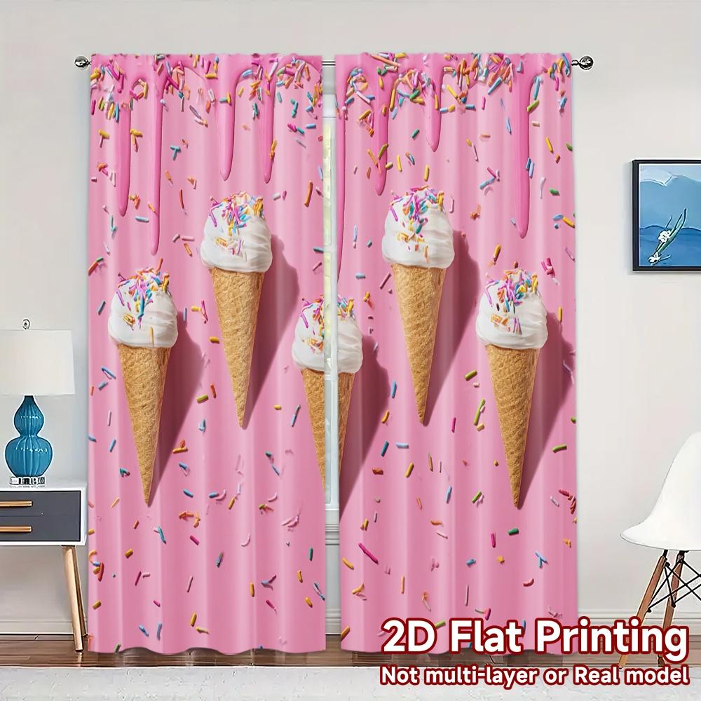 

Set Of 2 Contemporary Flat Printing Curtains Without Rod Pinkicecreamscoop Popular Fabric Versatile All Curtain Made Polyester W100*H70(CM)-Grommet top&1PCS
