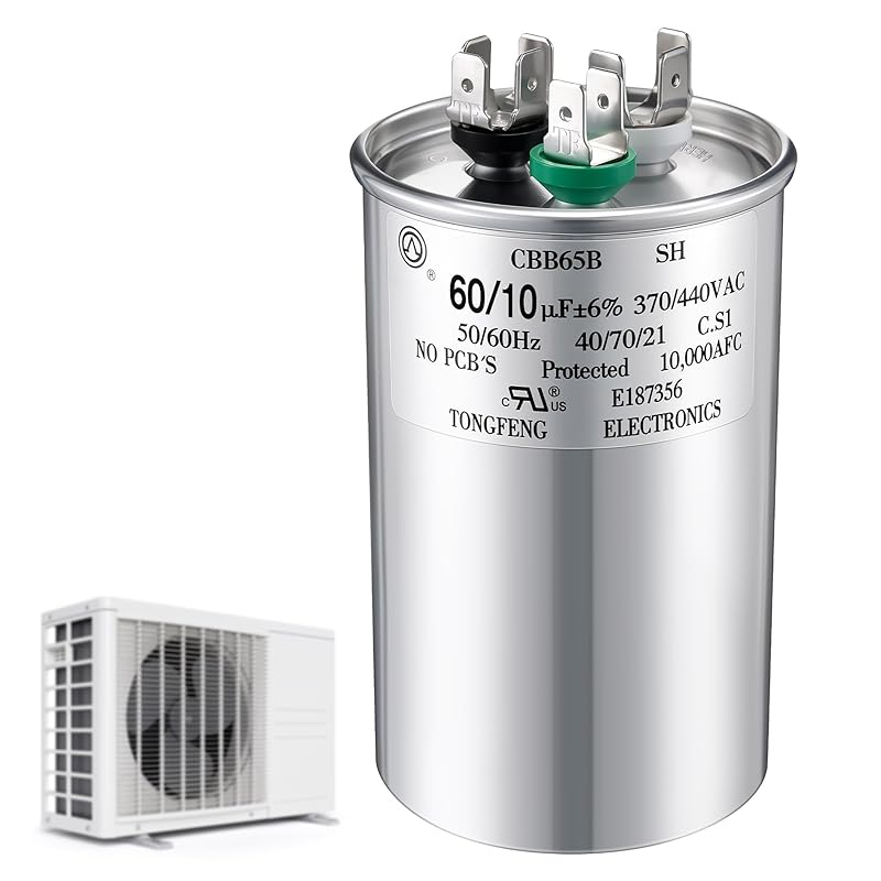 55+15 uF±6% 370/440V CBB65 Dual Run Round Capacitor for AC Motor, HVAC Capacitor, Air Conditioner Replacement, Heat Pump, Fan Start, Condenser