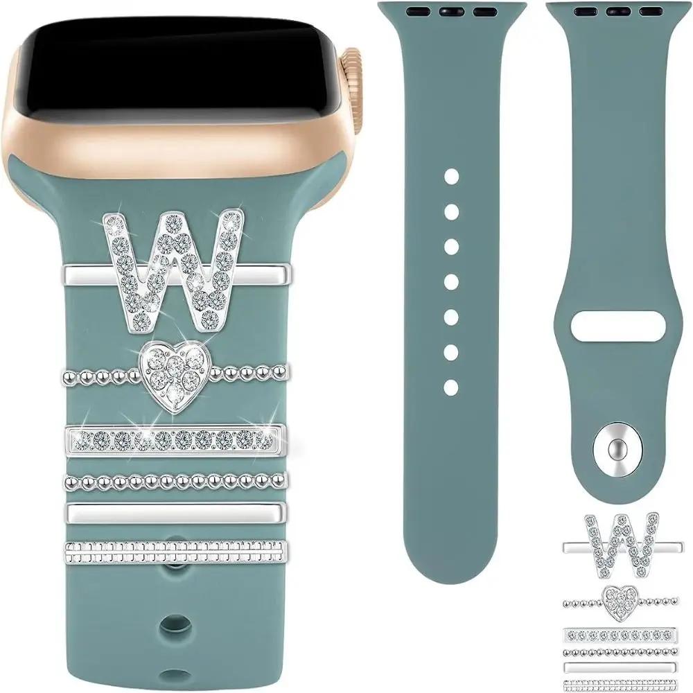 Initials Letter Charms Set for iwatch Silicone Watch Strap Decoration Ring Jewelry for Apple Watch Band Bracelet Charms Ring