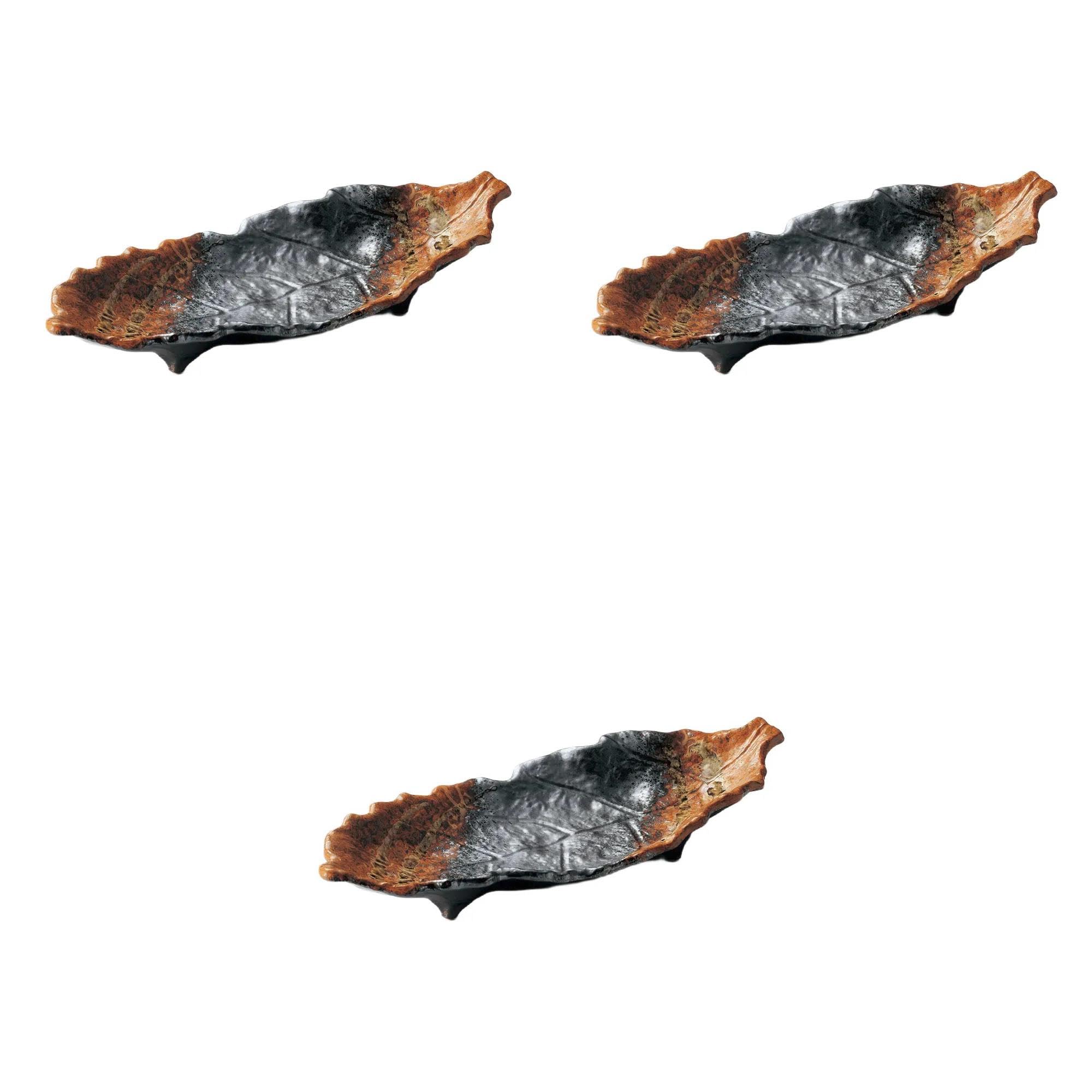 

Set of 3 Nanban Icchin Konoha Plates x x Banko Ware Large Banko Setomonohonpo 10.0 [33.5 14.5 4.3 cm] Plates, Ware,