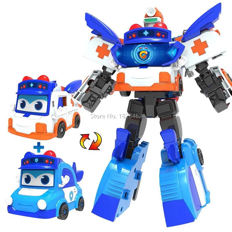 Robot Transformabil 2 ÎN 1 GGBOND Gogo Bus în Mașină Figurine de Acțiune Deformare Ambulanță/Poliție/Pompier Jucării cu Alunecare pentru Copii Cadou