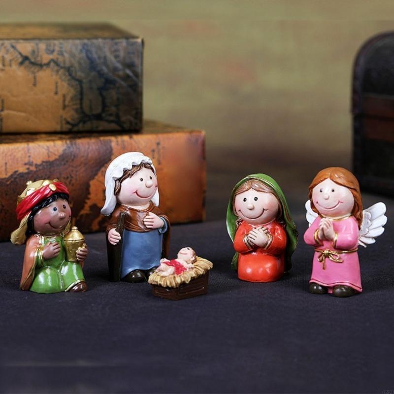 62KD Nativity Scene Figures Resin Statue Holy Family Crafts Artwork Religious for TV Shelf Fireplaces Christmas Decoration
