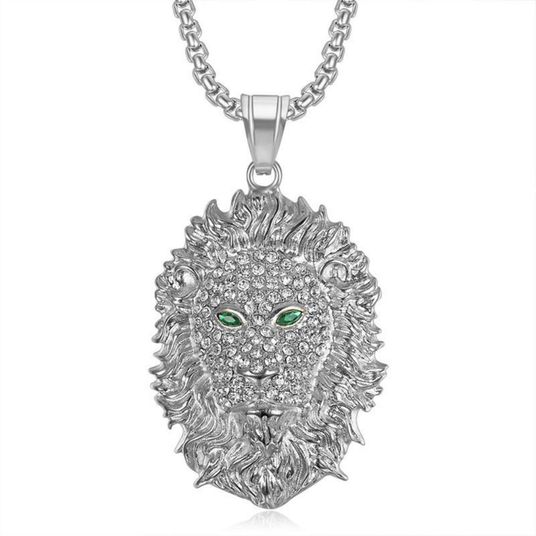 

Punk Iced Out Bling Lion Head Pendant Gold Silver Color Stainless Steel Animal Necklace for Women Men Cool Fashion Jewelry Gift 60cm