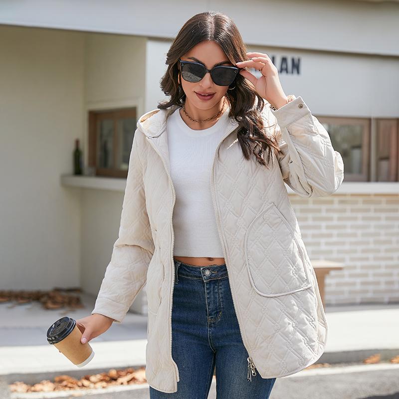 YISHENGSHUI New spring and autumn women's jacket Simple medium-length fashion unique splicing Hooded design women's spring jacket 23671