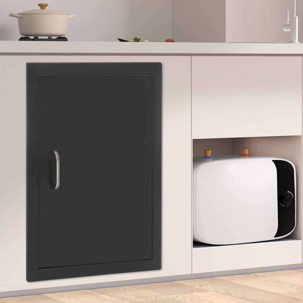 Porte d'accès pour barbecue en acier noir simple 43x58,5 cm, Porte d'armoire de cuisine extérieure, Panneau de porte de barbecue de remplacement, Installation facile