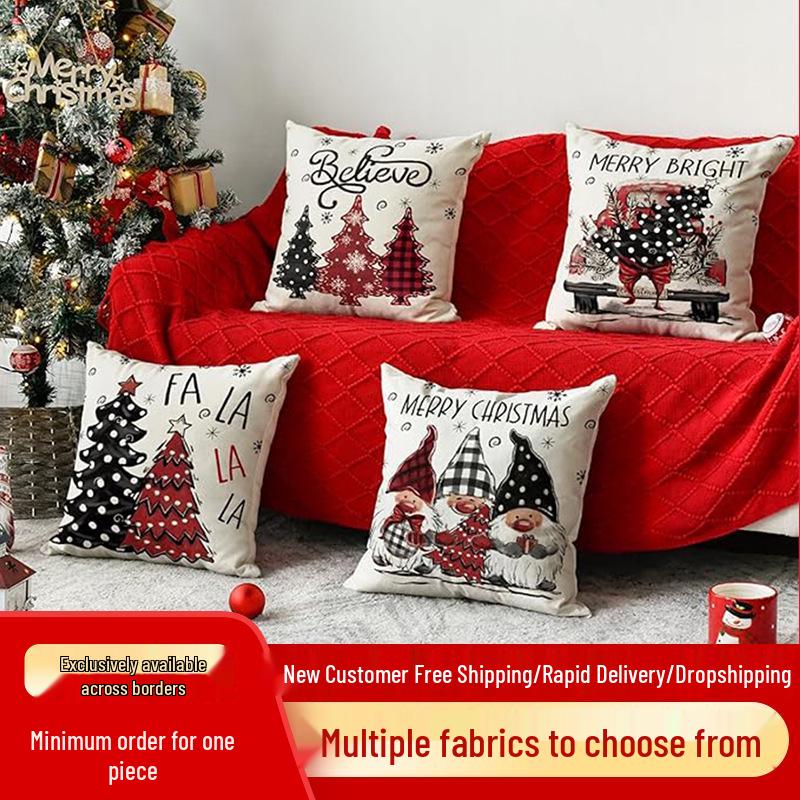 Cross-Border Snowman Christmas Tree Pillowcase - Linen Cushion Cover for Holiday Decoration