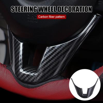 Car Steering Wheel Trim Decoration Carbon Fiber ABS Steering Wheel Frame Panel Cover Trim for Mazda 3 Axela 2014 2015 2016